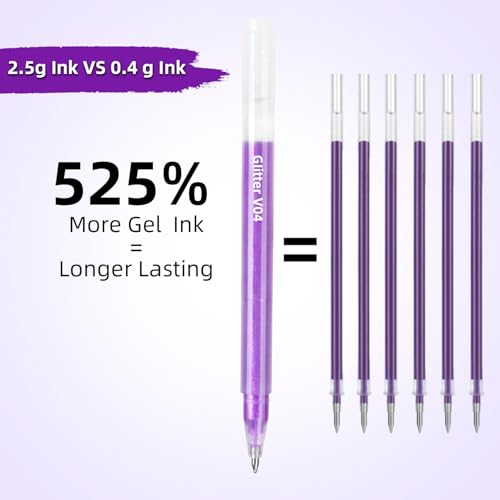 12 Pack Purple Glitter Gel Pens Set High-Capacity - color: purple