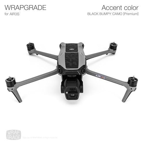 WRAPGRADE Skin Decal Sticker Accent Color Compatible with DJI Air 3S (Black Bumpy Camo) - color: Black Bumpy Camo