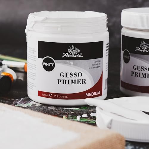 PHOENIX White Gesso Primer - 16.9 Fl oz. / 500ml White Gesso for Canvas Surface Prep Medium for Oil Acrylic Paints