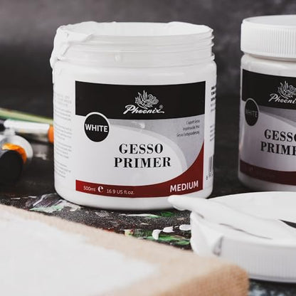 PHOENIX White Gesso Primer - 16.9 Fl oz. / 500ml White Gesso for Canvas Surface Prep Medium for Oil Acrylic Paints