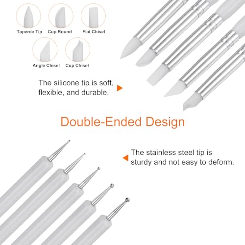 HARFINGTON 5 Pcs Silicone Clay Sculpting Tool Double-Ended Rubber Tip White - color: White