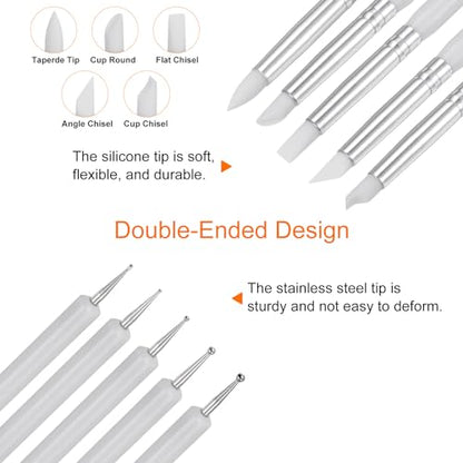 HARFINGTON 5 Pcs Silicone Clay Sculpting Tool Double-Ended Rubber Tip White - color: White