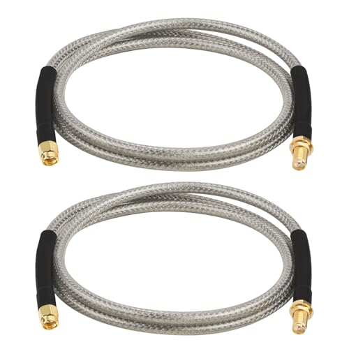 RP-SMA Male to RP-SMA Female Bulkhead Cable 3FT 2PCS, RG58 Coaxial Cable with Panel Mount, Gold Plated Connector, Low Loss RF Extension Cable for WiFi Antenna, Router, FPV, SDR - size: 3FT