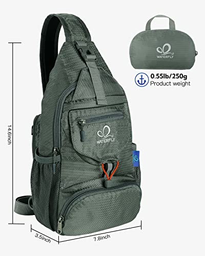 WATERFLY Packable Small Crossbody Sling Backpack Shoulder Chest Bag Daypack for Hiking Traveling Grey - color: Grey