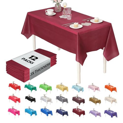 Evershine (12-Pack Heavy Duty Plastic Table Covers Tablecloth (Reusable) (Rectangle 54" X 108", Burgandy) - color: Burgandy, size: 12 PACK Rectangle 54" X 108"