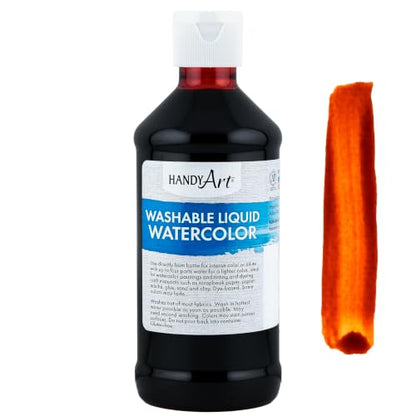 Handy Art Washable Liquid Watercolor Paint, Orange, 8 oz Bottle - color: Orange