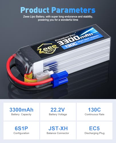 Zeee Premium Pro 6S Lipo Battery 3300mAh 22.2V 130C with EC5 Plug (2 Packs)