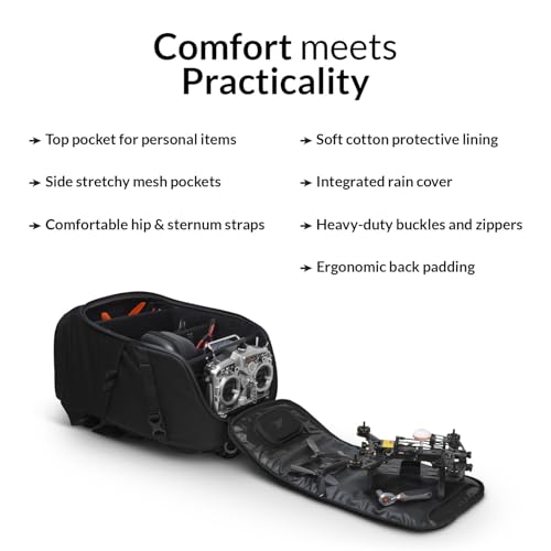 Torvol Quad PITSTOP Backpack Stealth Edition, Compact FPV Drone Backpack for 2 Drones, Fits DJI Mini 3, Mini 4 Pro, DJI Neo, with Laptop Compartment, Waterproof Rain Cover, Black, 26L