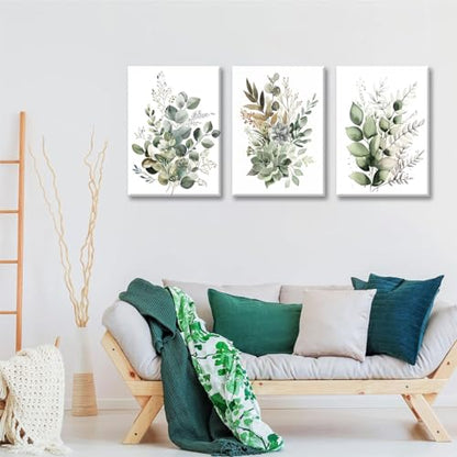 Bwodke Sage Green Botanical Canvas Wall Art Set of 3, 12x16 inch - color: Green, size: 12"x16" Canvas