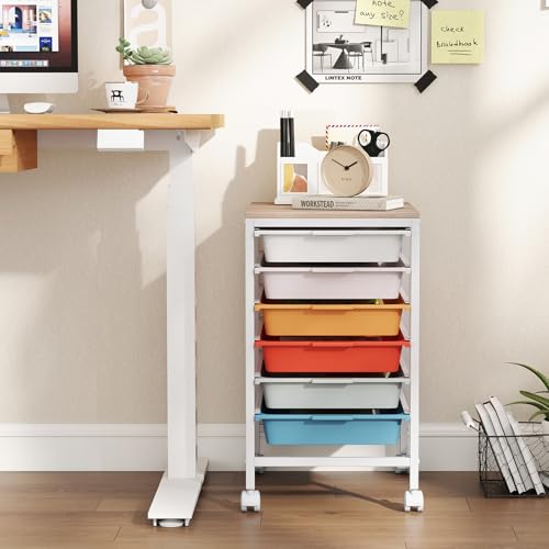 RELAX4LIFE 6-Drawer Rolling Storage Cart w/Lockable Wheels(Macaron) - color: Macaron, size: 22.5”H