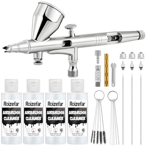 Roizefar Dual-Action Gravity Airbrush Gun with 4 Cleaner for Model Painting