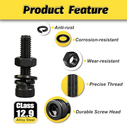 KADRICK 125PCS M6 Screws Kit,Hex Socket Head Cap Bolts Nuts Washers Kit - size: M6 125Pcs