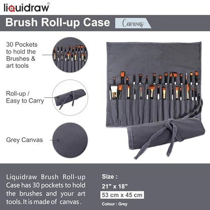 Liquidraw 30 Pocket Roll-Up Canvas Paint Brush Holder, 21 x 18in (Grey) - color: Grey