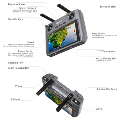 Contixo Drone for Adults, 4K Camera, 2-Axis Gimbal & EIS, Obstacle Avoidance, 5.5" Touch Screen Remote, GPS & Optical Flow, Brushless Motor, 4 Miles Flight & FPV Transmission, 42 * 4 Min Flight Time - style: F33 4 Batteries