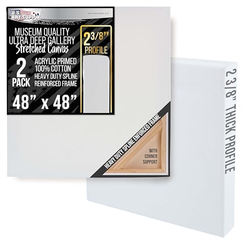U.S. Art Supply Stretched Canvas for Painting 48" x 48" 2-3/8" Extra Deep - size: 48" x 48"