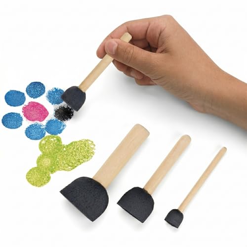 WAFJAMF 60 Pcs Round Sponges Brush Set 4 Sizes DIY Painting Tools Black - color: Black