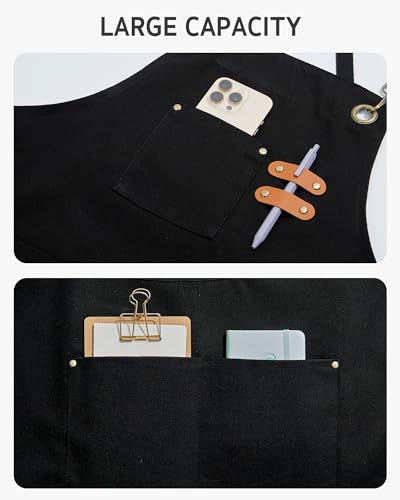 Syntus Chef Apron for Men Women with Pockets, Thick Grilling BBQ Apron - color: Black Canvas