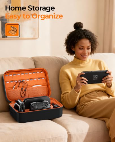 COOWPS for Nintendo Switch 2 Case, 2-Pack Screen Protectors, 6 Thumb Grips - color: Black&Orange