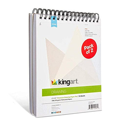 KINGART 8” x 10” Wire Bound Drawing Paper Pads, 70 lbs., Set of 2, (641-2) White (Pack of 2) - size: 8 x 10" (Pack of 2)