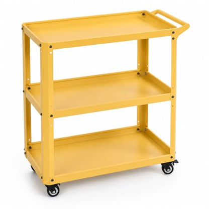 3 Tier Metal Utility Rolling Cart with Wheels, Yellow - color: Yellow