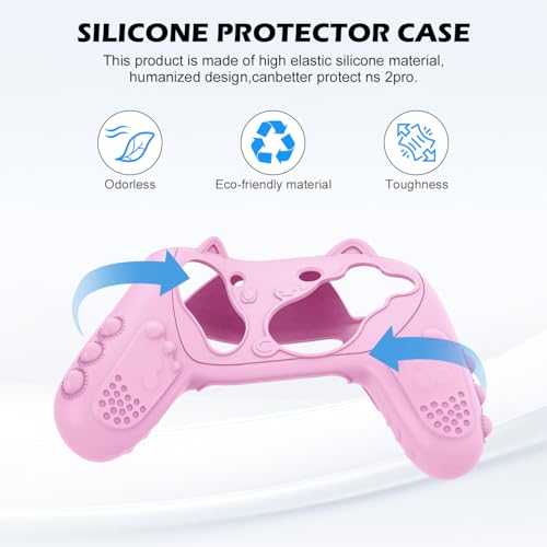 Silicone Controller Case Set Compatible with Nintendo Switch 2 Pro, Gamepad Accessories - Protective Softshell Cover with 6 Thumb Grips, Shock-Resistant & Ergonomic Comfort Grip Design (Pink) - color: Pink