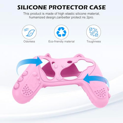 Silicone Controller Case Set Compatible with Nintendo Switch 2 Pro, Gamepad Accessories - Protective Softshell Cover with 6 Thumb Grips, Shock-Resistant & Ergonomic Comfort Grip Design (Pink) - color: Pink