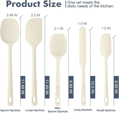 ChefAide 5 Pieces Silicone Spatulas Set, Heat Resistant Rubber Spatula - color: Cream White, size: 5 pieces
