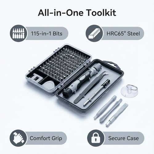 115-in-1 Precision Screwdriver Set, Durable Electronics Repair Tool Kit for Phone, Mac, Computer, Watch, Console, Doorbell, Electronic, Laptop,Eyeglass, Electronic,Tools Gift Tech Gadgets for Men