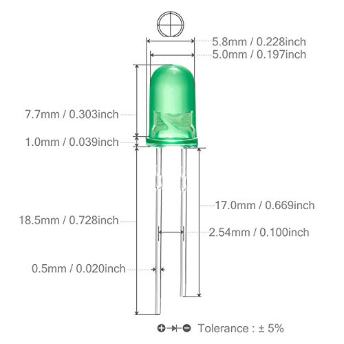 CHANZON 100 pcs 5mm Green Diffused LED Diode Lights(DC 2V 20mA) - color: H) Green-green (100pcs)