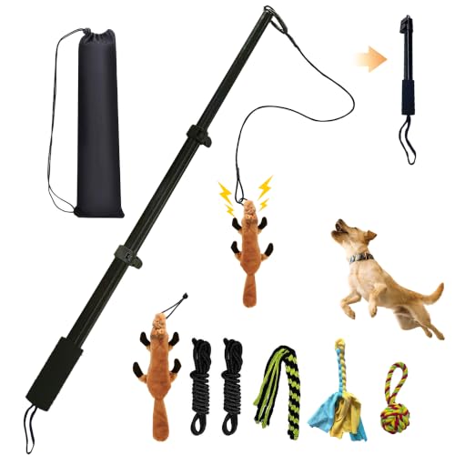 Flirt Pole for Dogs, Interactive Dog Toys Extendable Teaser Wand with Lure Chewing Toy, Chase and Tug of War for Small Medium Large Dogs Training Playing Exercise - size: 40.5Inch Pole-Black
