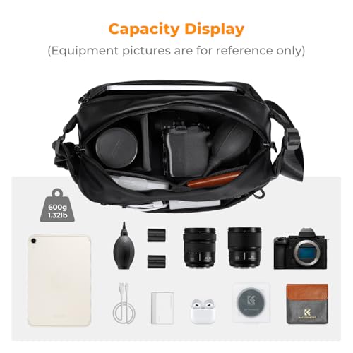 K&F CONCEPT 2 in 1 Camera Sling Bag, Everyday Shoulder Bag - color: 09 Black Medium
