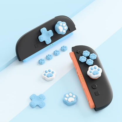 GeekShare Silicone Cross D-Pad Button Caps Set Joystick Cover, Cat Paw ABXY Key Button Thumb Grips Compatible with Switch 2 Game Console - Blue - color: Blue Cat