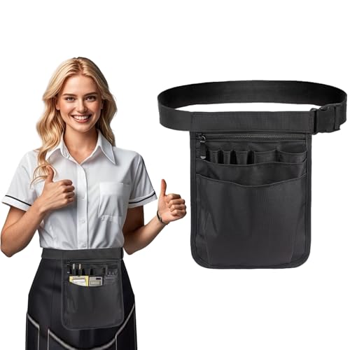 Server Apron, 9.84x7.32Inch Restaurant Waitress Accessories Bag - color: Dark Black