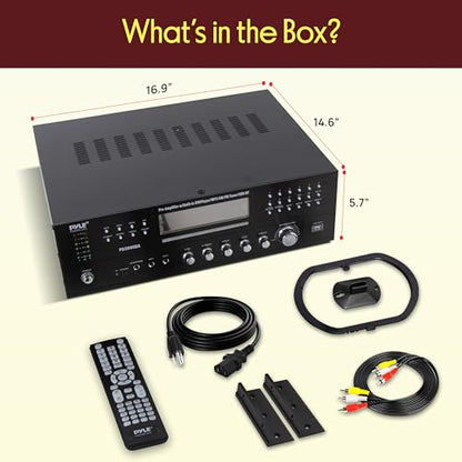Pyle 4 Channel Bluetooth Home Amplifier - Front Loading DVD/CD Player - 3000W Peak Stereo Receiver - 2 Mic Inputs w/ Echo, FM Radio,Optical In,USB,RCA,Composite, LED Level Meter, Rack Mount - PD3000BA - style: 3000W
