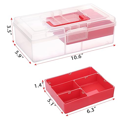 JUXYES Clear Art Craft Supply Storage Bin Sewing Box With Handle Lid - color: Red, size: 1 Pack