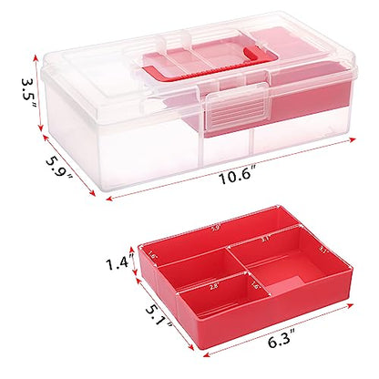 JUXYES Clear Art Craft Supply Storage Bin Sewing Box With Handle Lid - color: Red, size: 1 Pack