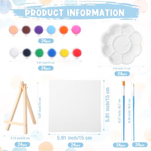 Qilery 24 Set 6 x 6 Inch Canvas Boards and Easel for Painting - size: 6" X 6"