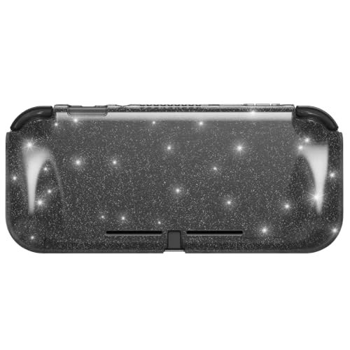 PlayVital Clear Glitter Silver Protective Case for Nintendo Switch Lite, Glossy Ergonomic Hard Grip Cover - Shock-Absorbent Anti-Scratch Shell Case with Screen Protector & Thumb Grips & Button Caps - color: Clear Glitter Silver