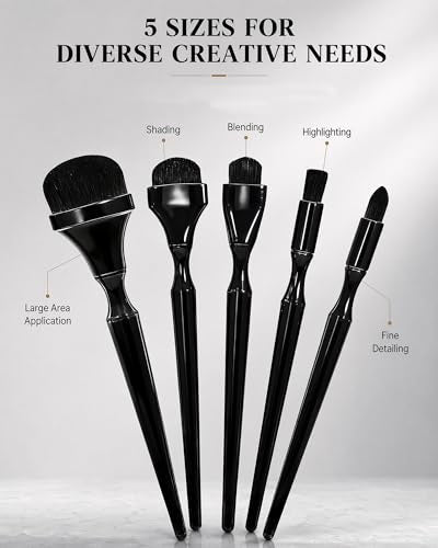 5Pcs Graphite Blending Brushes for Sketching, Dry Brush Miniature Painting - color: Black