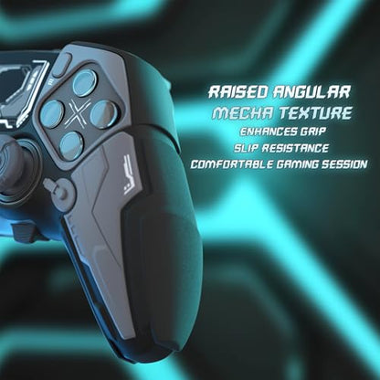 PlayVital for ps5 Edge Controller Silicone Cover Skin - Stellar Mecha Anti-slip Grip Protector for ps5 Edge Controller with Joystick Cap & Sticker, Shockproof Case - Black & Gunmetal Gray - color: Black & Gunmetal Gray