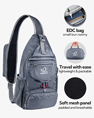 WATERFLY Packable Small Crossbody Sling Backpack Shoulder Chest Bag Daypack for Hiking Traveling Grey - color: New Grey