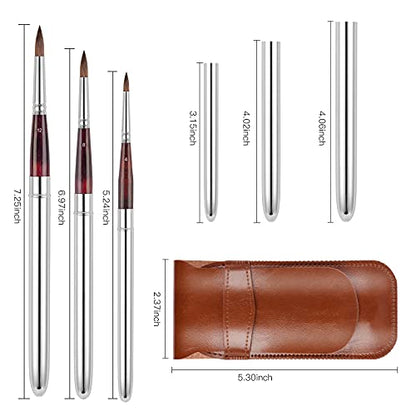 Kolinsky Travel Watercolor Brushes Sable Hair Round 3Pcs - color: Silvery