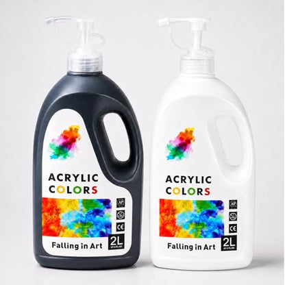 Falling in Art Large 135.2 Oz Black&White Acrylic Paint, Non-Toxic - color: Black and Titanium White