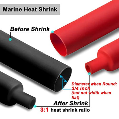 3/4 Inch 3:1 Adhesive Heat Shrink Tubing, 4 ft, 2 Pcs Red/Black - size: 4FT (3/4", 2 Pcs)