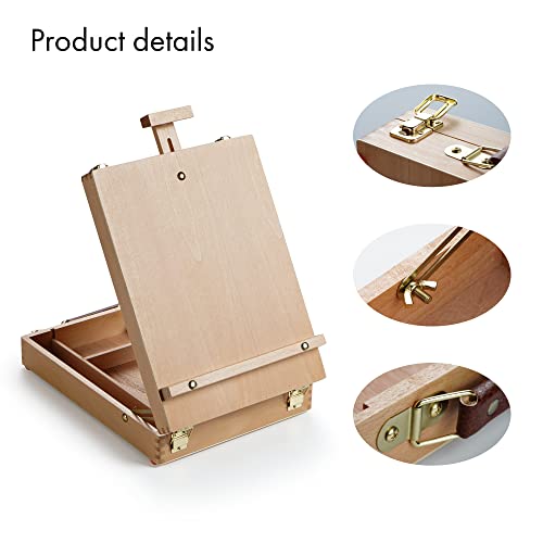 ARTIFY Adjustable Beechwood Tabletop Painting Easel, Wooden Sketch Box Easel, Desktop Artist Easel for Drawing (Easel Box) - style: Tabletop Easel