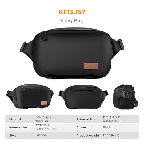K&F CONCEPT 2 in 1 Camera Sling Bag, Everyday Shoulder Bag - color: 09 Black Medium