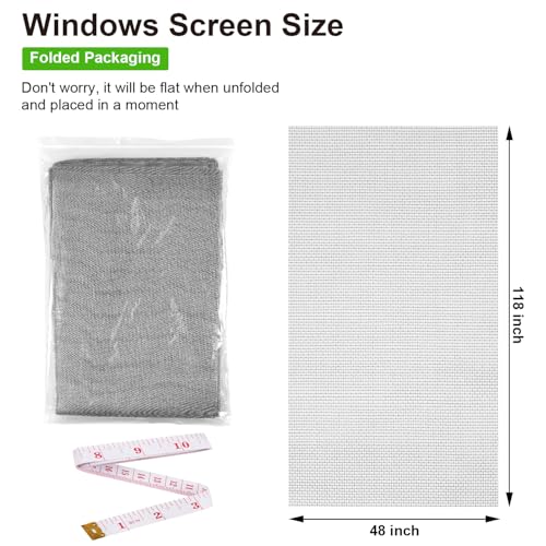 Replacement Window Screens, 48X118 Inch Durable Window Screen Mesh for Patio Porch Door Windows, DIY Adjustable Fiberglass Screen Repair Kit Sliding Net Roll Pet, Grey by Ouskr - size: 48"x118"Gray
