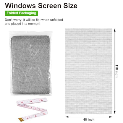 Replacement Window Screens, 48X118 Inch Durable Window Screen Mesh for Patio Porch Door Windows, DIY Adjustable Fiberglass Screen Repair Kit Sliding Net Roll Pet, Grey by Ouskr - size: 48"x118"Gray