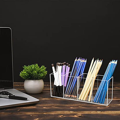 QPEY Acrylic Pen Holder 4 Compartments,Clear Pen Holder Makeup Brush Holder
