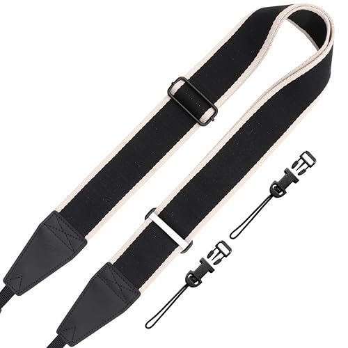 Padwa Lifestyle Adjustable Camera Strap - 2" Top Layer Cowhide Head Camera Straps for Photographers, Cotton Adjustable Neck Shoulder & Crossbody Strap Quick Release for All Cameras and Binoculars - color: Z# - Stripe Black, size: Adjustable 38~66 inch / 2